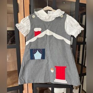 Vintage 80s toddler dress chocolate soup appliqué embroidered house shift jumper